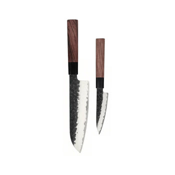 Couteaux Shinrai - Ensemble de couteaux Damas Kurayami 2 pièces - Santoku + Ensemble de couteaux d'office Couteaux Shinrai