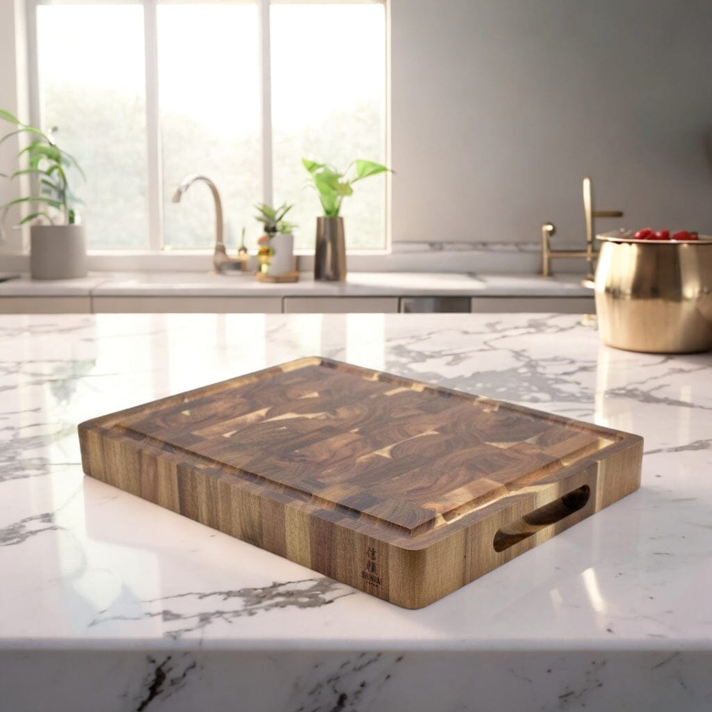 Shinrai Knives - Luxe Snijplank Acaciahout - Kopshout - 41 x 30 x 4.5 cm Houten snijplank Shinrai Knives 