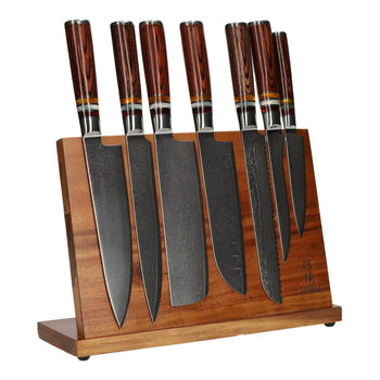 Couteaux Shinrai - Coffret de 7 couteaux damas Micarta Jewels + bloc magnétique - Couteaux à lame simple avec bloc