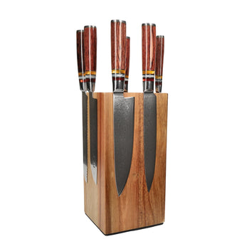 Couteaux Shinrai - Coffret de 7 couteaux Micarta Jewels + Bloc à couteaux - Coffret de couteaux rotatifs avec bloc - Couteaux Shinrai