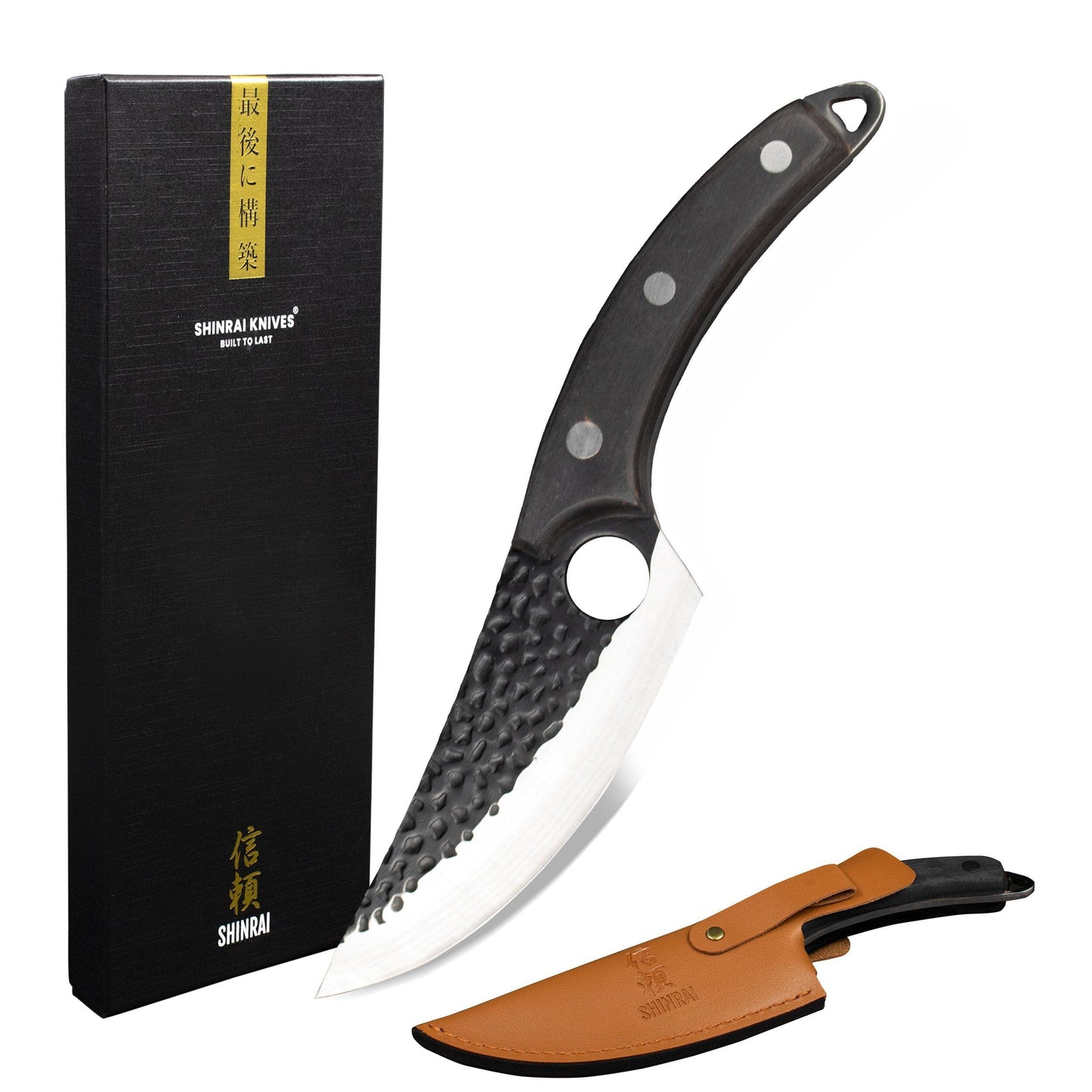 Shinrai Knives - RVS Gladiator Koksmes met holster - Zwart Outdoor koksmes Shinrai Knives 