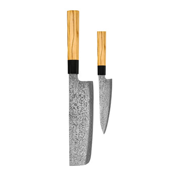 Couteaux Shinrai - Ensemble de couteaux Damas 2 pièces Takumi Kaza - Nakiri + Couteau d'office Ensemble de couteaux Couteaux Shinrai